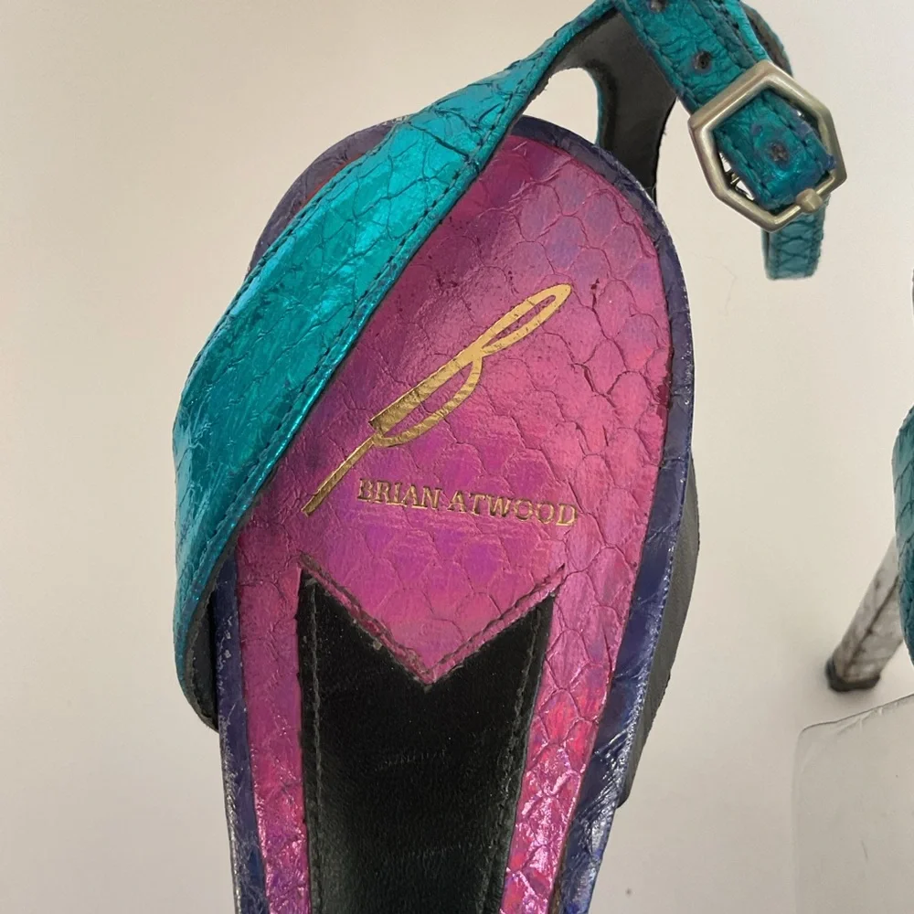 Brian Atwood Multicolored Leather Ankle Strap Platform Heels Size